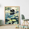 Black Cat On Lotus Leaf - 11CT Stamped Cross Stitch 40*50cm/15.75*19.69in