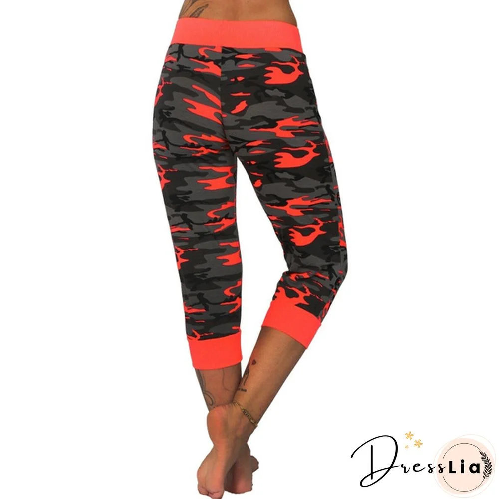 Womens 3/4 Lightweight Jogging Capri Pants Camouflage Sport Fitness Pants Trousers
