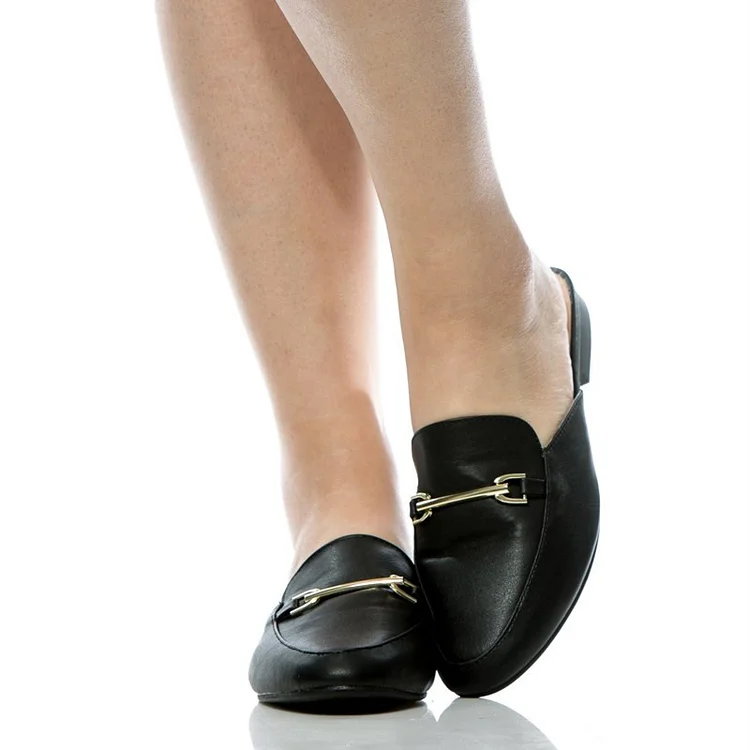 Black Comfy Closed-Toe Flats Mule Loafers for Women |FSJ Shoes