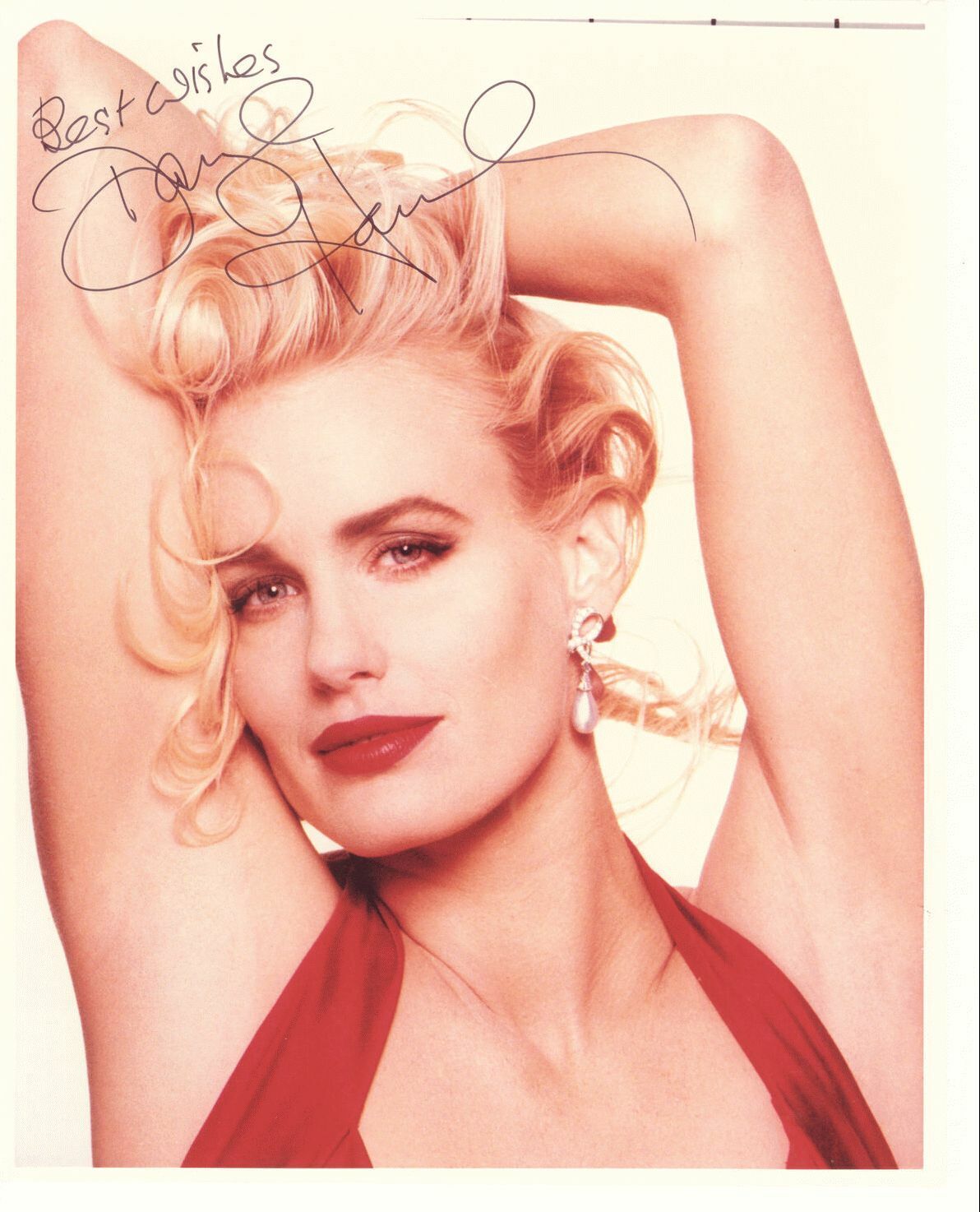 DARYL HANNAH RED DRESS SIGNED Photo Poster painting AUTOGRAPHED W/COA 8X10