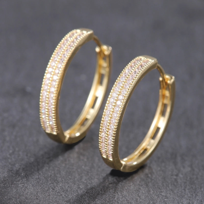 1 Pair Classic Style Round Plating Inlay Copper Zircon 18K Gold Plated Earrings