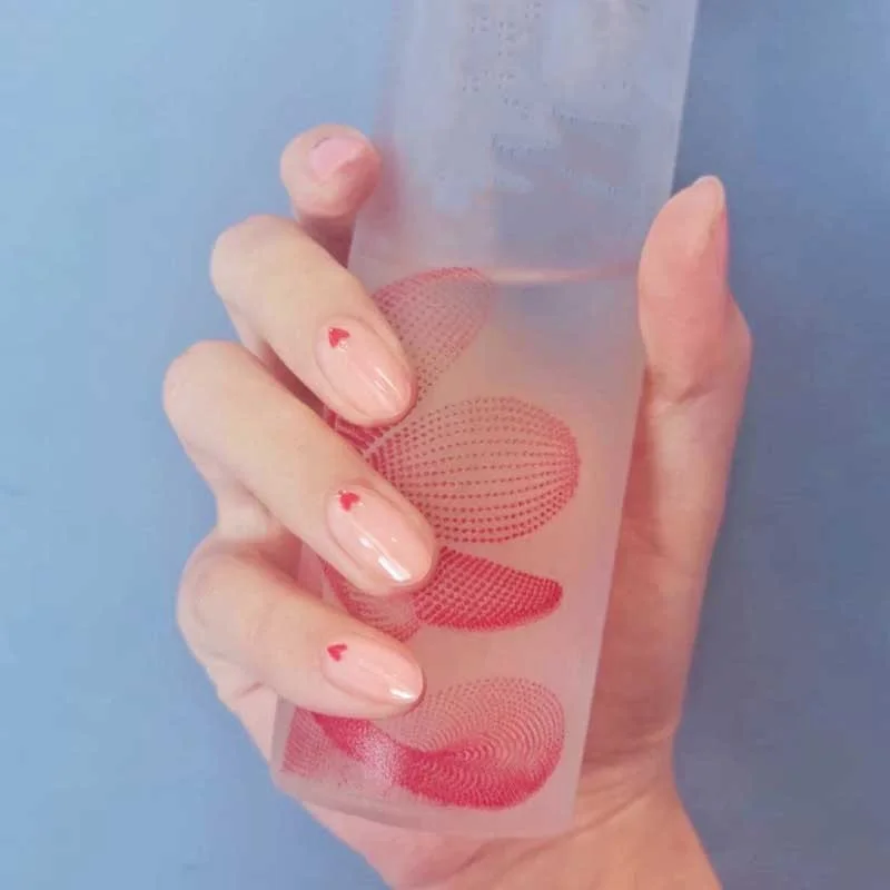 24Pcs/Set Nails Extension System Full Cover Coffin Medium Dripping Diamond Heart Shape Press on False Nail Tips-Nail Inspo