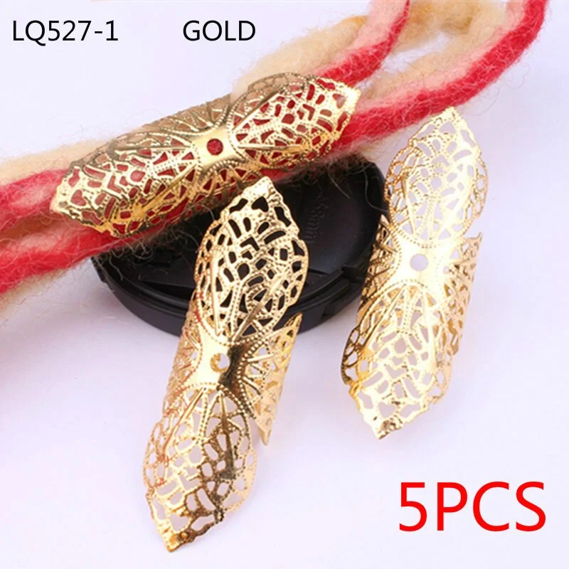 5 Pcs Flower Pattern Adjustable Gold Metal Hair Tube Beads Rings Cuffs Hair Accessories Dreadlocks Cuff Clip Hair Jewelry