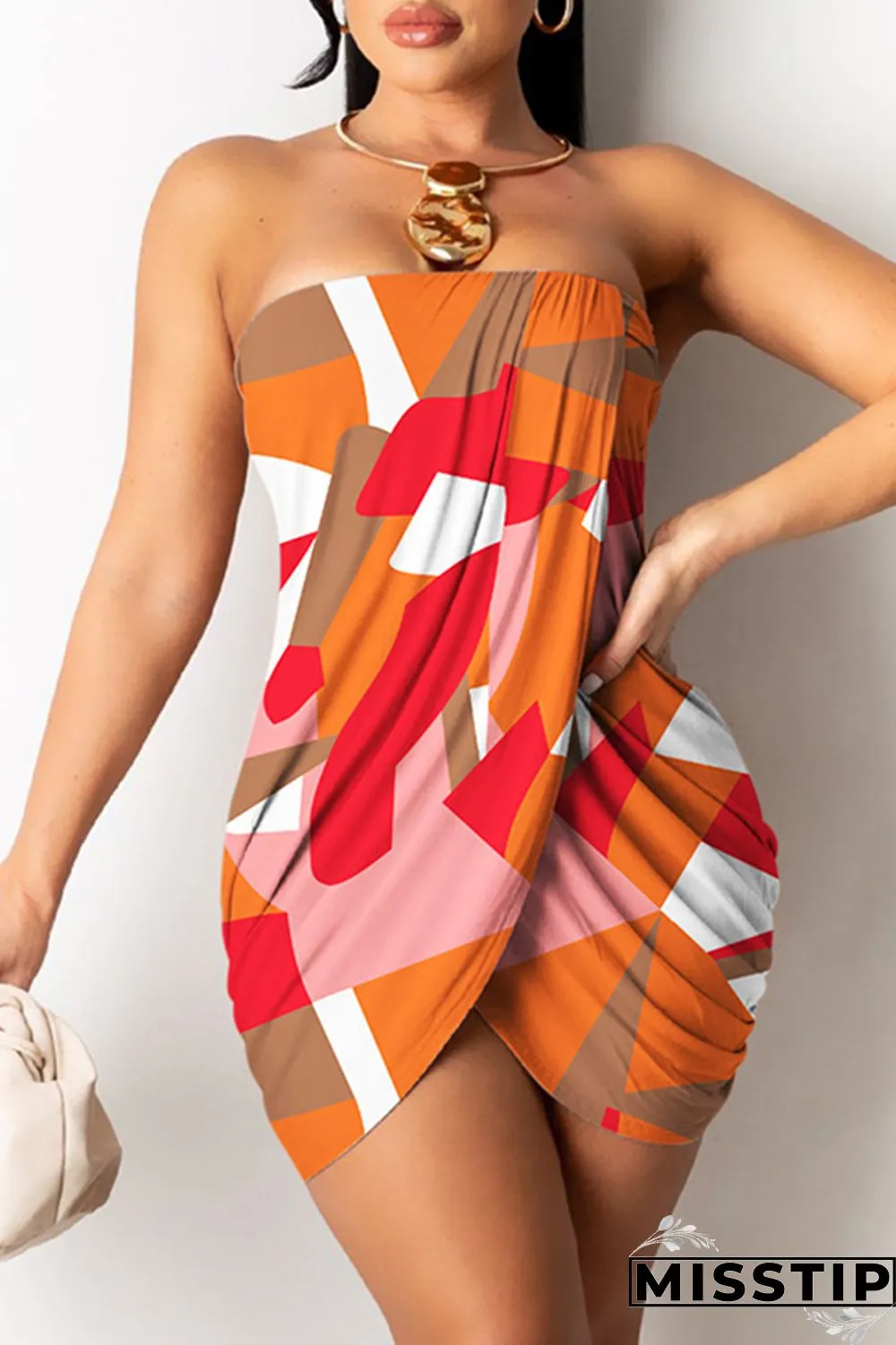 Cyan Sexy Print Patchwork Backless Strapless Sleeveless Dress Dresses