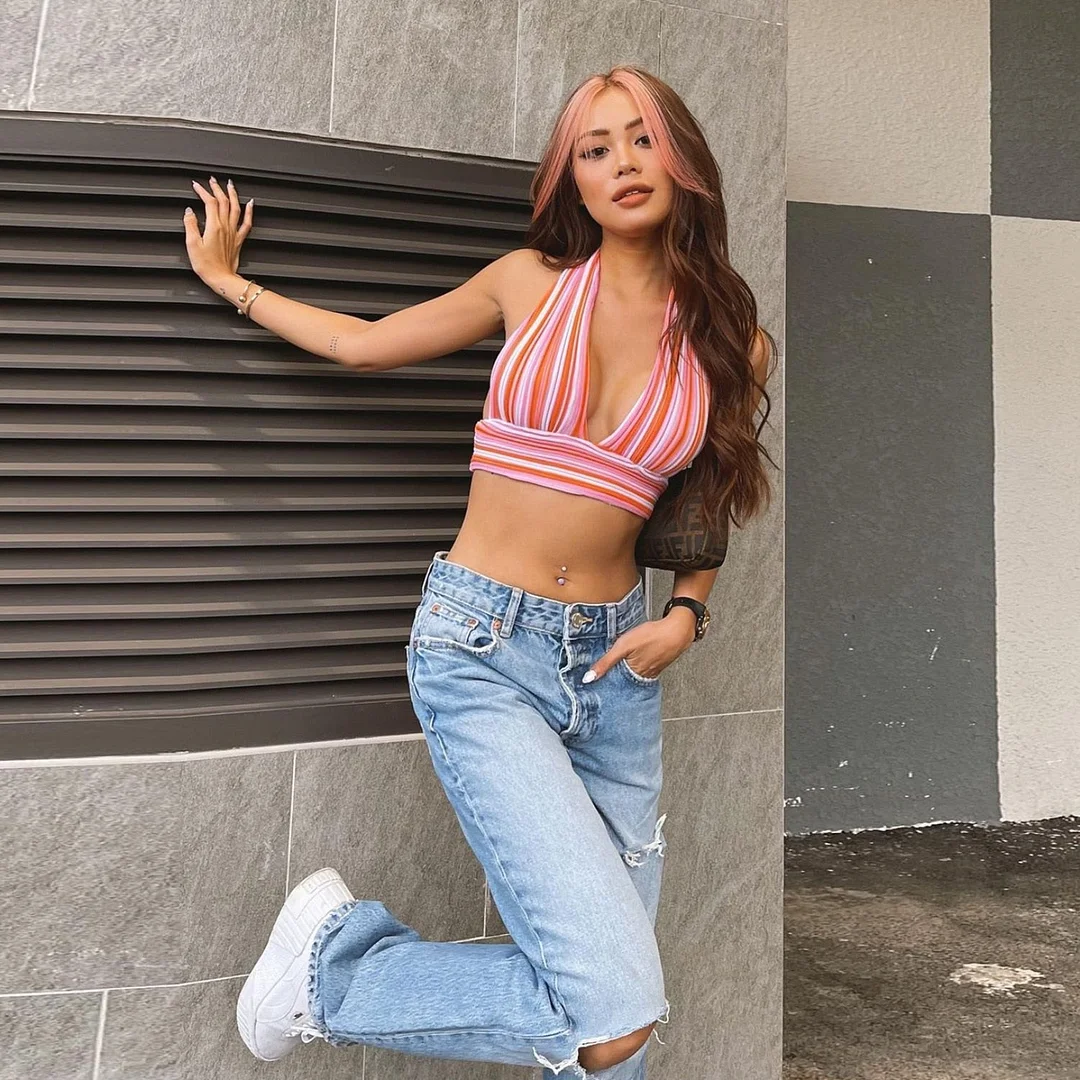 Cryptographic Fashion Summer Knitted Sexy Halter Crop Tops Women Sleeveless Backless Striped Top Club Party Outfits Streetwear