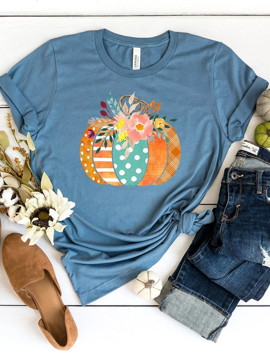 Fall Fun Contrast Pumpkin T-Shirt