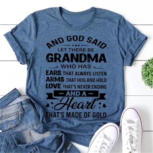 And God Said Let There Be Grandma Print Women Slogan T-Shirt