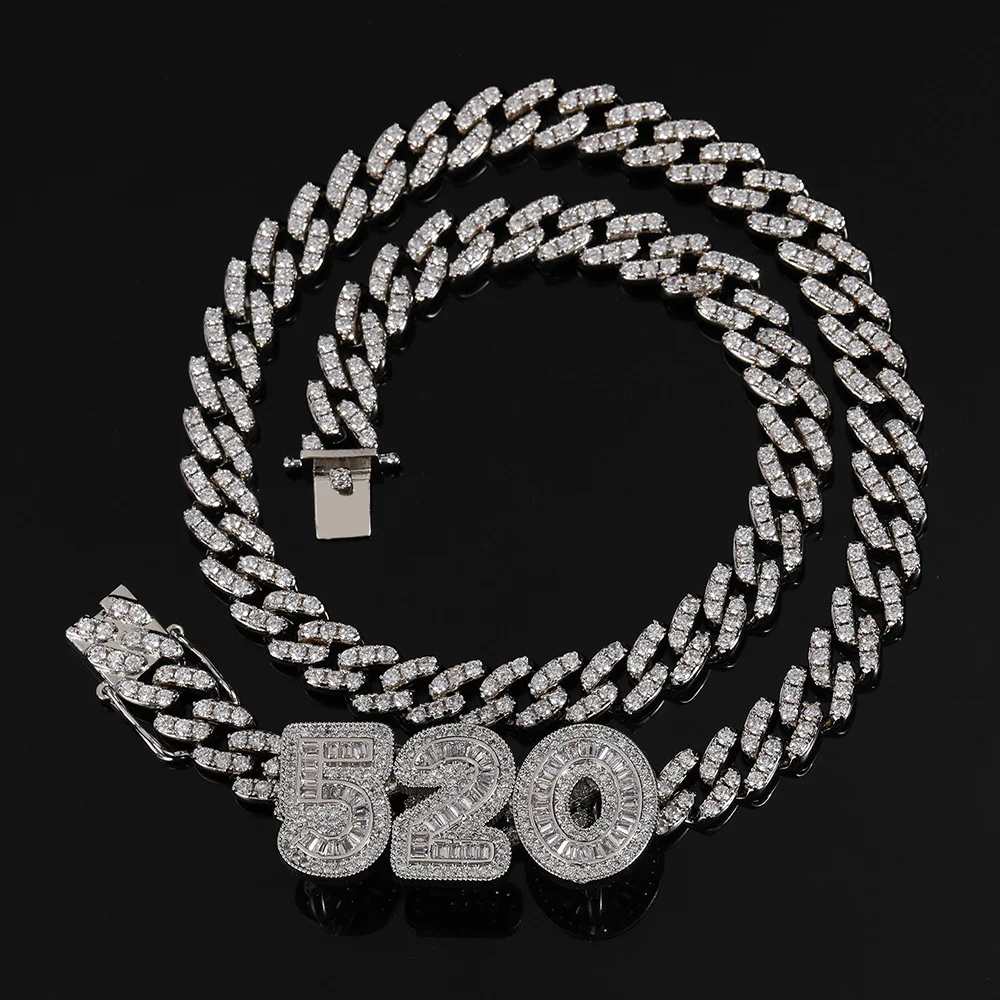Custom Name Baguette CZ Name Pendant with Cuban Chain Necklace-VESSFUL