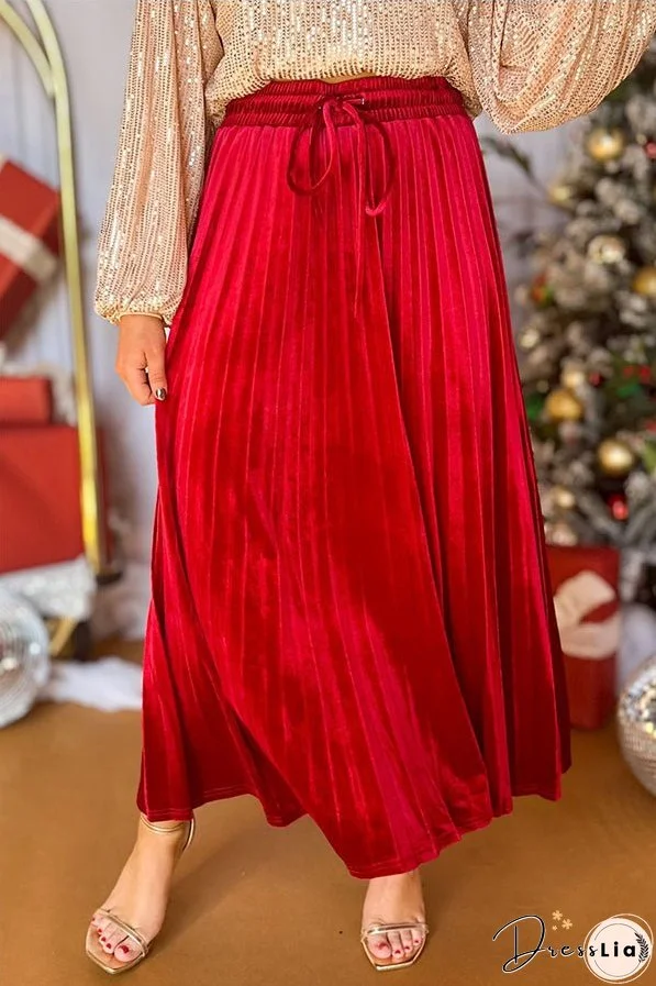 Velvet Drawstring Pleated Skirt