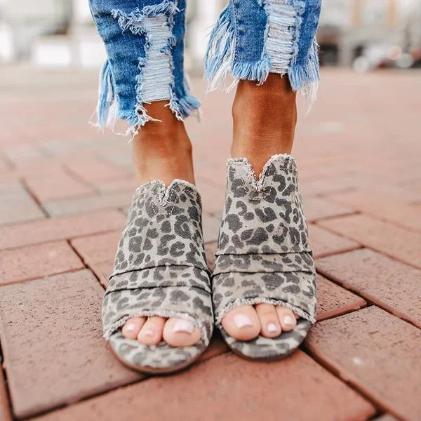 Women Leopard Peep Toe Slippers