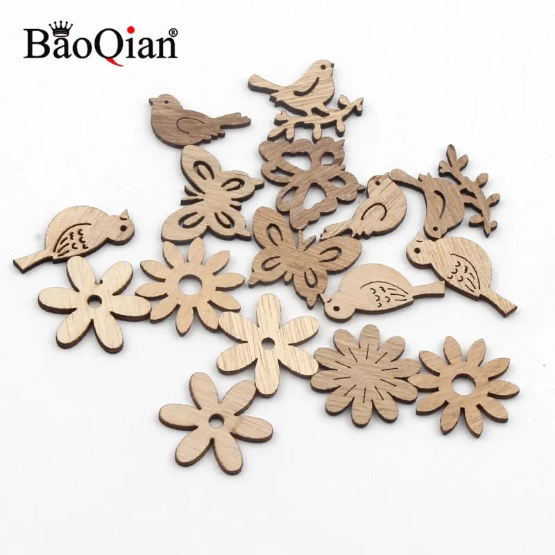 20pcs Natural Mix Animals Shape Wooden Craft Home Decoration Handmade Hanging Ornament Accessory Scrapbooking DIY 25mm