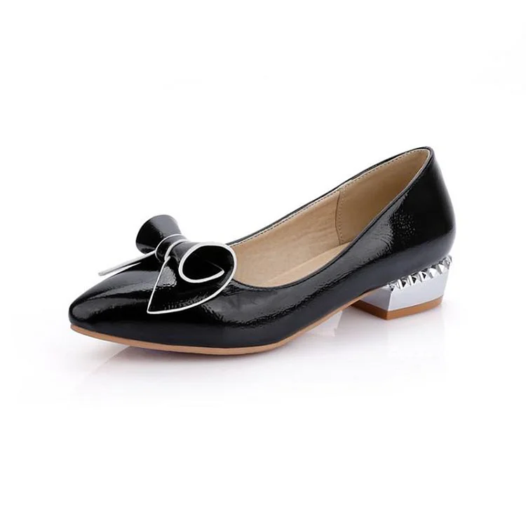 Pointed Toe Bow Heels Women's Office Block Heel Pumps |FSJ Shoes