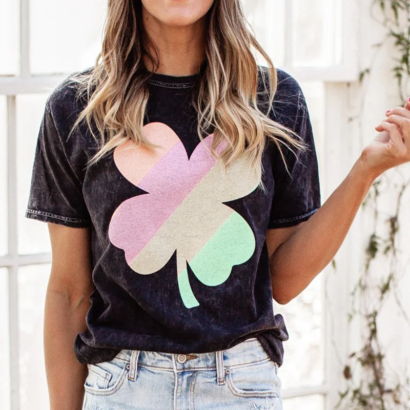 Retro colorful floral printed crew neck T-shirt