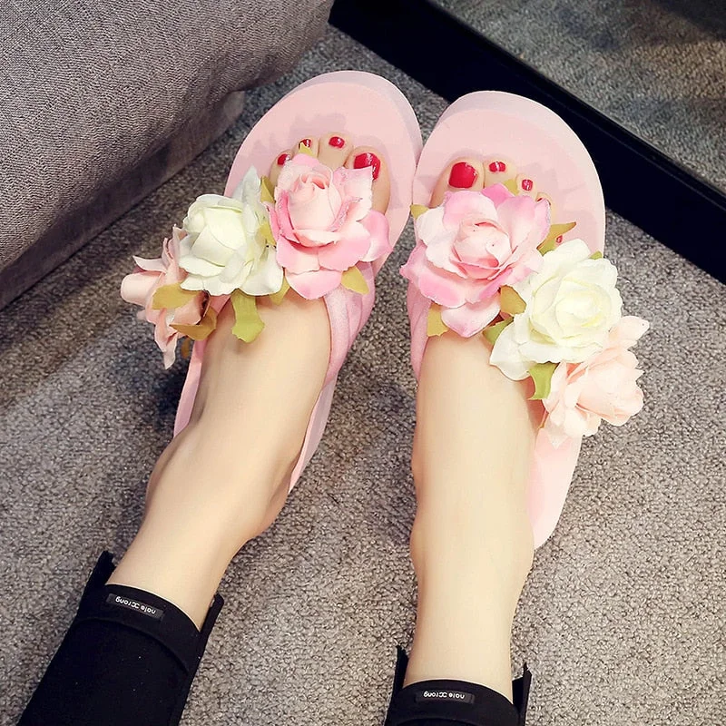 6cm High Heel Women's New Outer Wear Thick-soled Beach Sandals Slippers Wedge Flip-flops Flip-flops Sandals Women Home Slippers