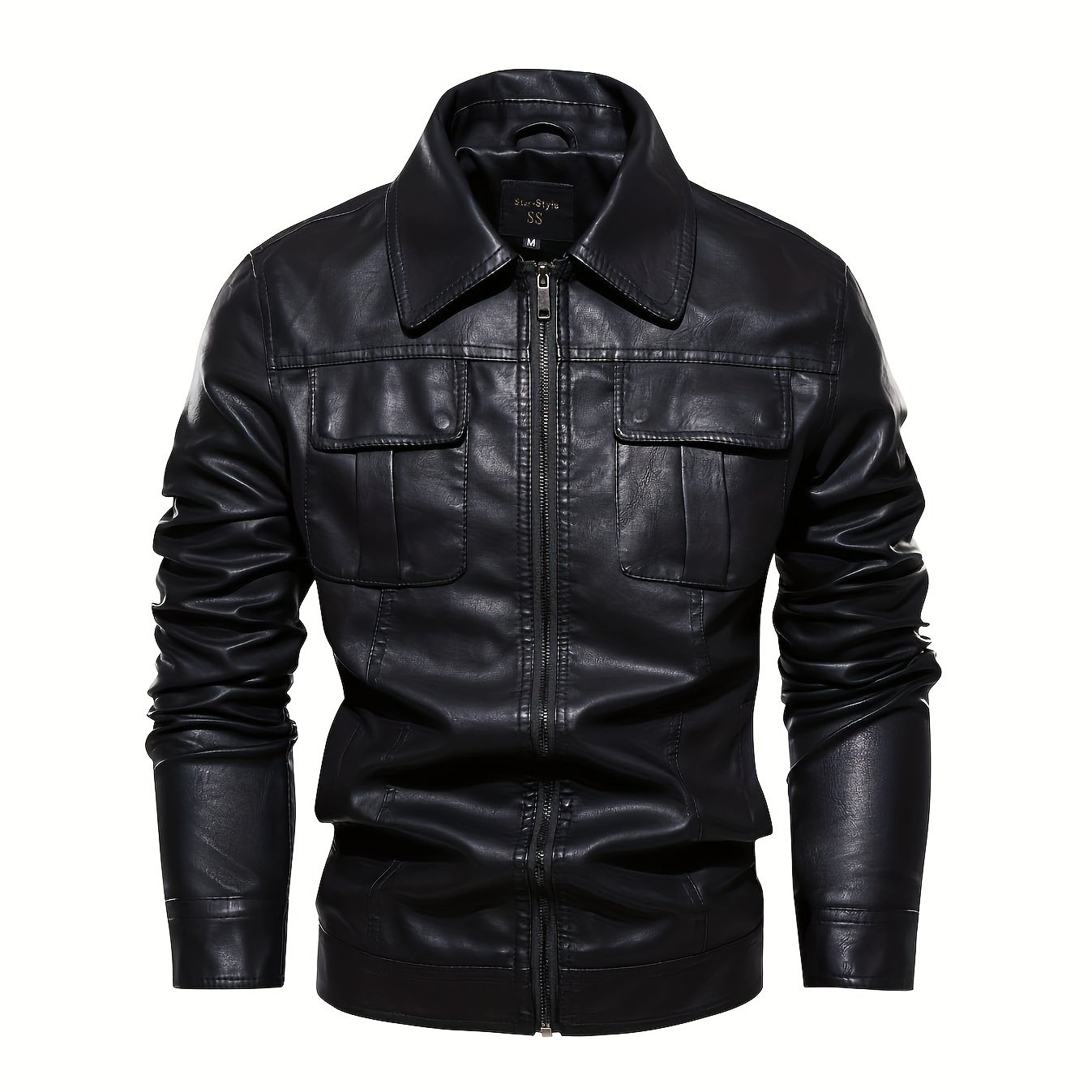 Men's Faux Leather Jacket Vintage Stand Collar Motorcycle Pu Leather Outwear Coat