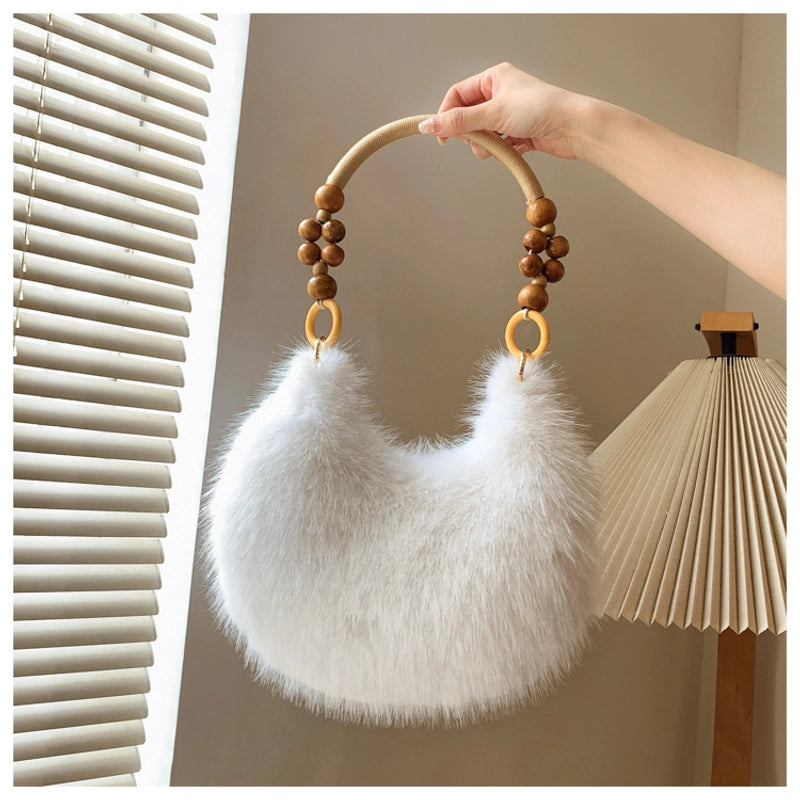 Women’s Medium Plush Solid Color Classic Style Streetwear Pillow Shape Zipper Underarm Bag