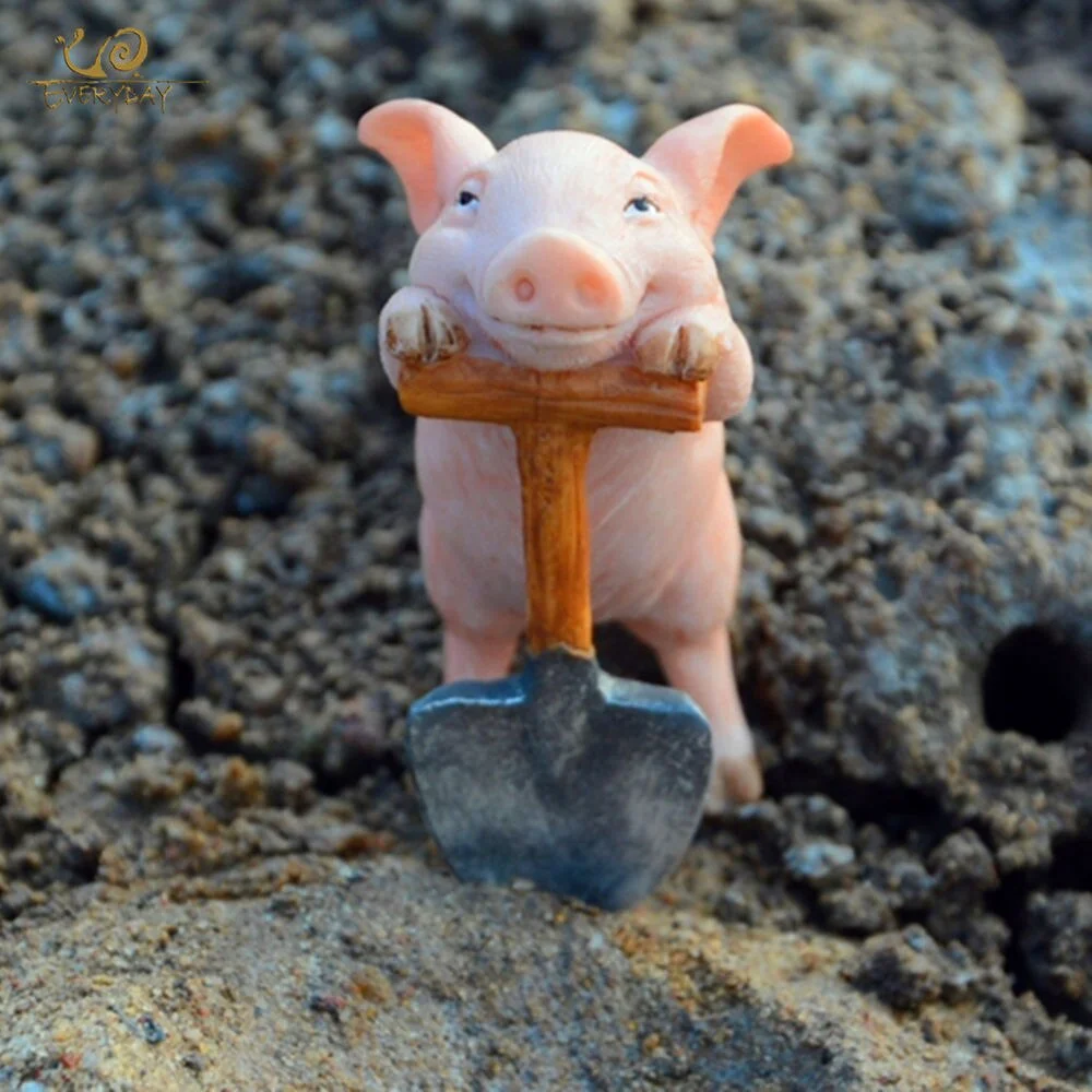 Cute Simulation Pig Statue Animal Figurines Miniature Fairy Garden Decor Home Decoration Accessories Resin crafts Desktop Decor
