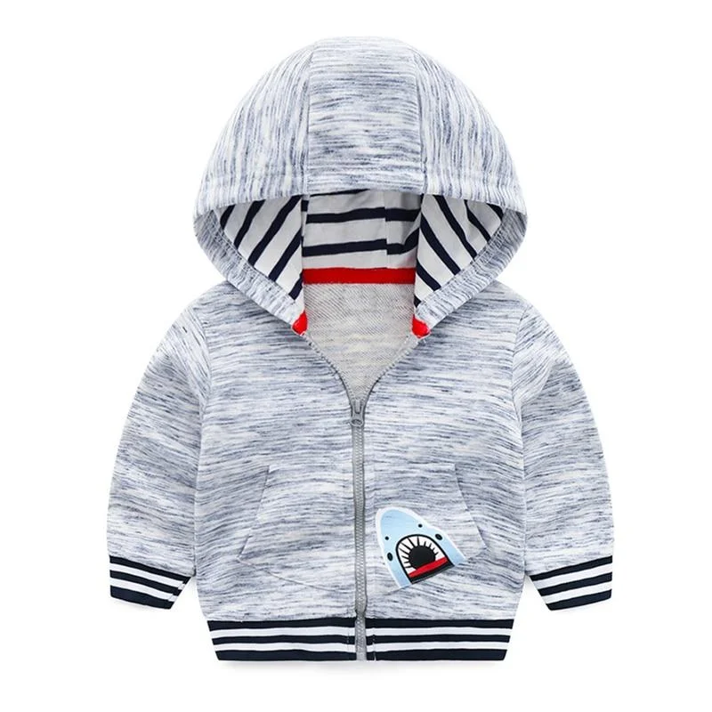 Mudkingdom Boys Hooded Jacket Cartoon Shark Cotton Zipper Autumn Coats for Boys