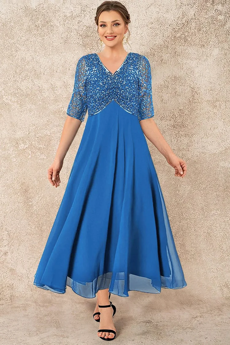 Flycurvy Plus Size Mother Of The Bride Blue Chiffon Sequin Double Layered Sparkly Maxi Dress  Flycurvy [product_label]