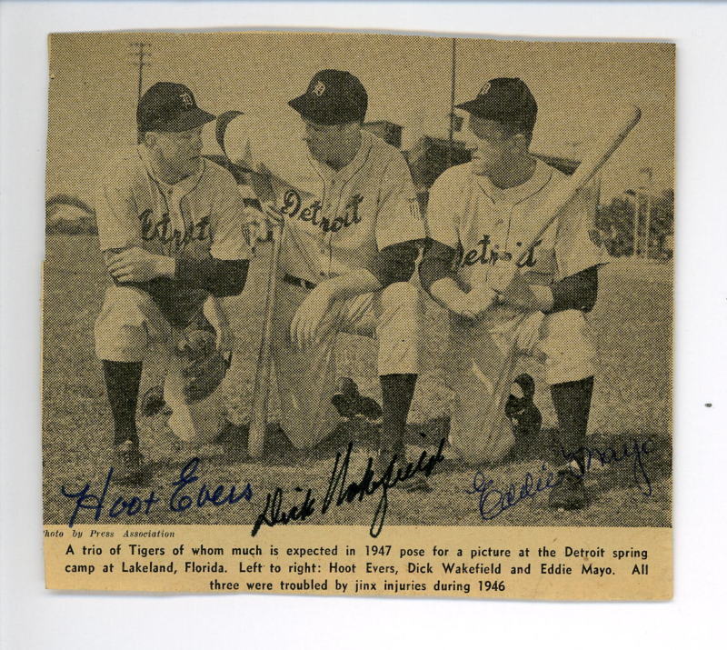 Hoot Evers Dick Wakefield Eddie Mayo Tigers Signed Magazine Photo Poster painting with JSA auth