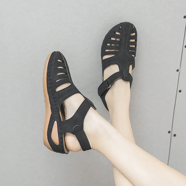 Women's Vintage Plus Size Round Toe Wedge Soft Sole Sandals  Stunahome.com