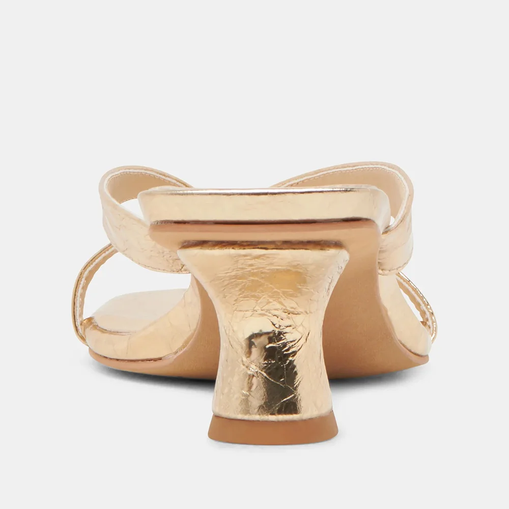 YDN Gold Metallic Finish Open Toe Slip-On Slide Sandals Women