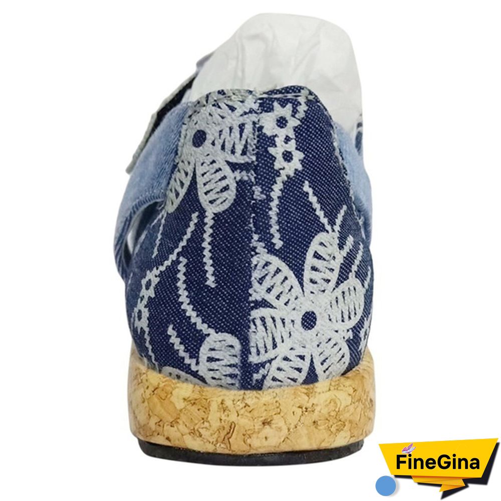 Vintage Floral Genuine Leather Splicing Colored Stitching Hook Loop Flat Shoes Spring Summer Casual Women Flat Shoes（2styles）