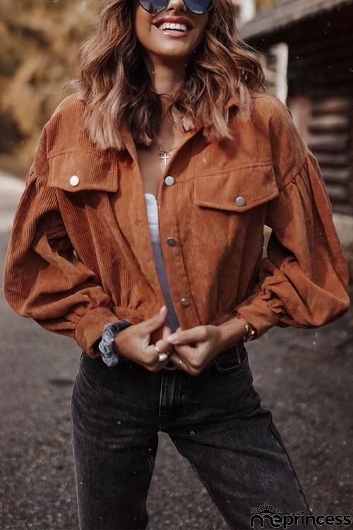 Button Puff Sleeve Short Jackets