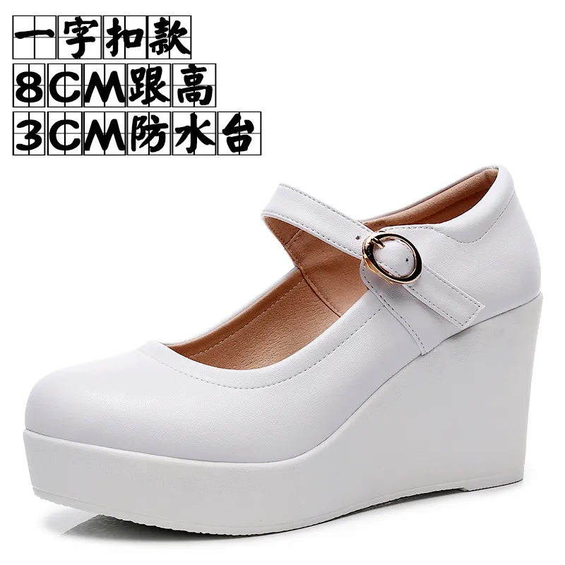 Breakj Breakj High-Slope Single-Shoe Round Cheongsam Shoes Shallow Walking Shoes Waterproof Table Thick-Soled Size 43 Magic Sticker Women's Shoes