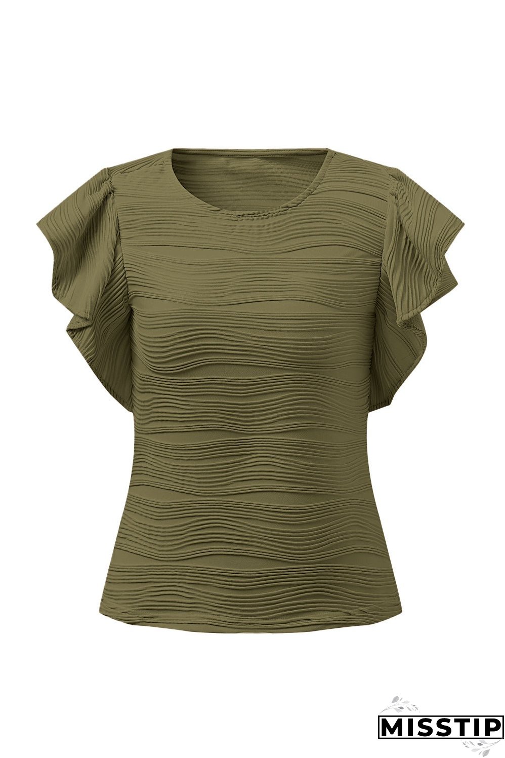 Textured Round Neck Cap Sleeve Top