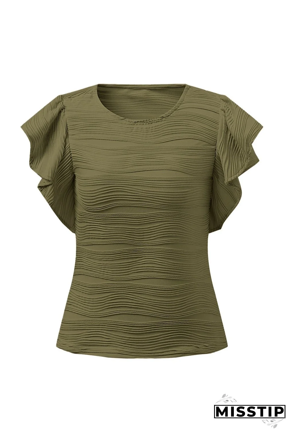 Textured Round Neck Cap Sleeve Top