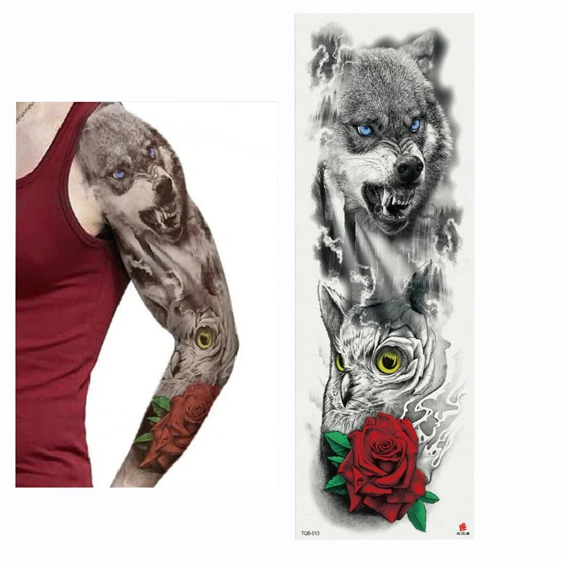 2018 New Full Flower Arm Tattoo Sticker Skeletons and Roses Temporary Body Paint Water Transfer Tattoo Sleeve