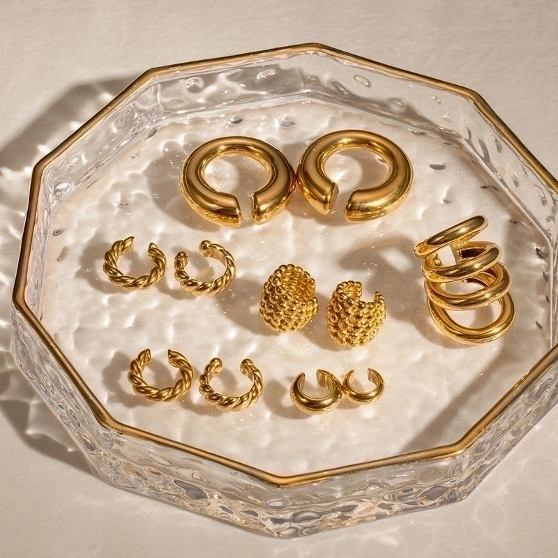 1 Pair Vacation Minimalist IG Style C Shape Solid Color Asymmetrical 304 Stainless Steel 18K Gold Plated Ear Cuffs