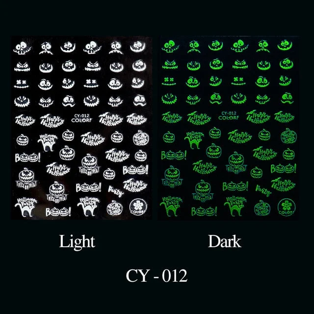 Nail Stickers Back Glue Fluorescent Light Halloween Pumpkin Little Ghost Designs Nail Decal Decoration Tips For Beauty Salons-Nail Inspo