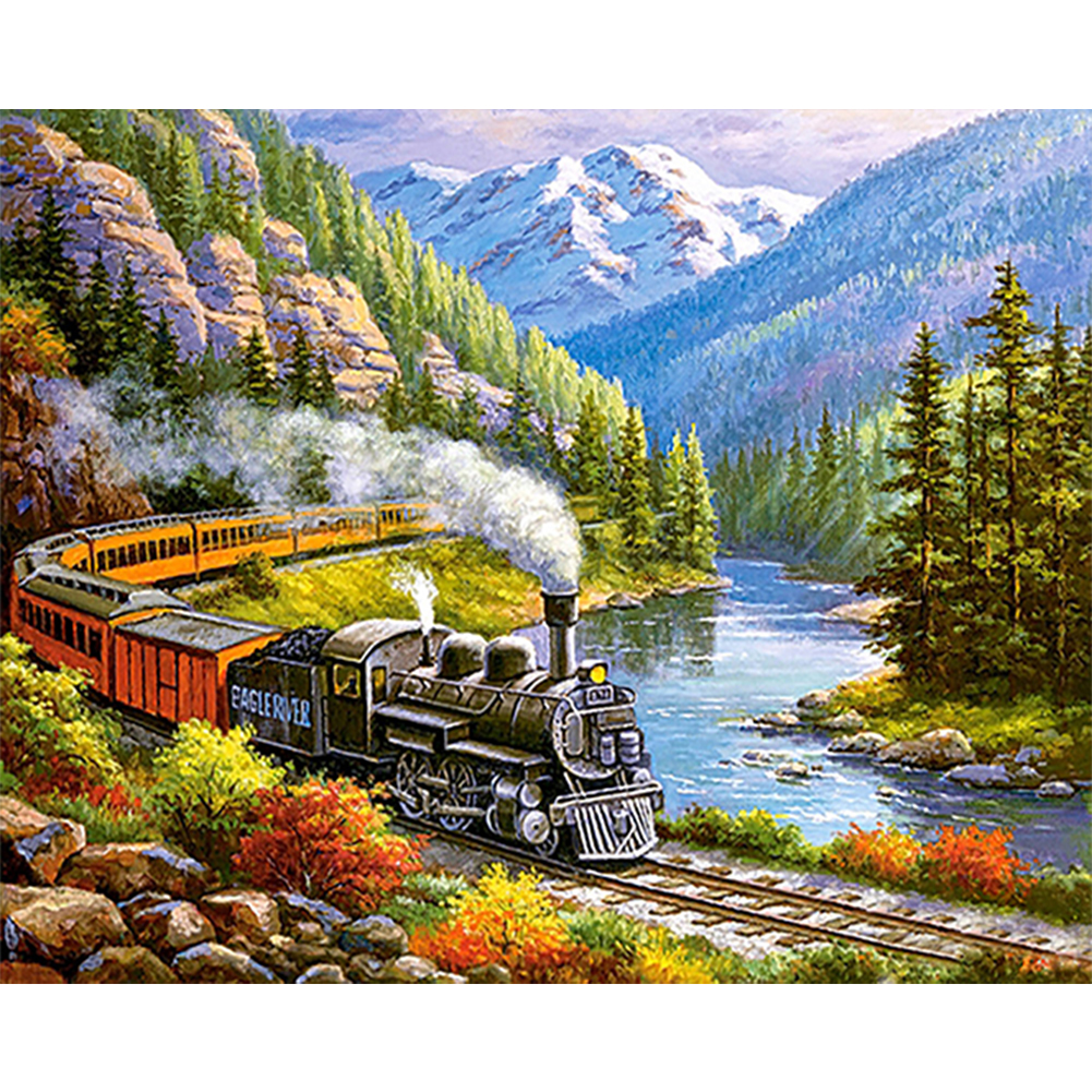 Mountain Train Full 11CT Pre-stamped Canvas(50*40cm) Cross Stitch