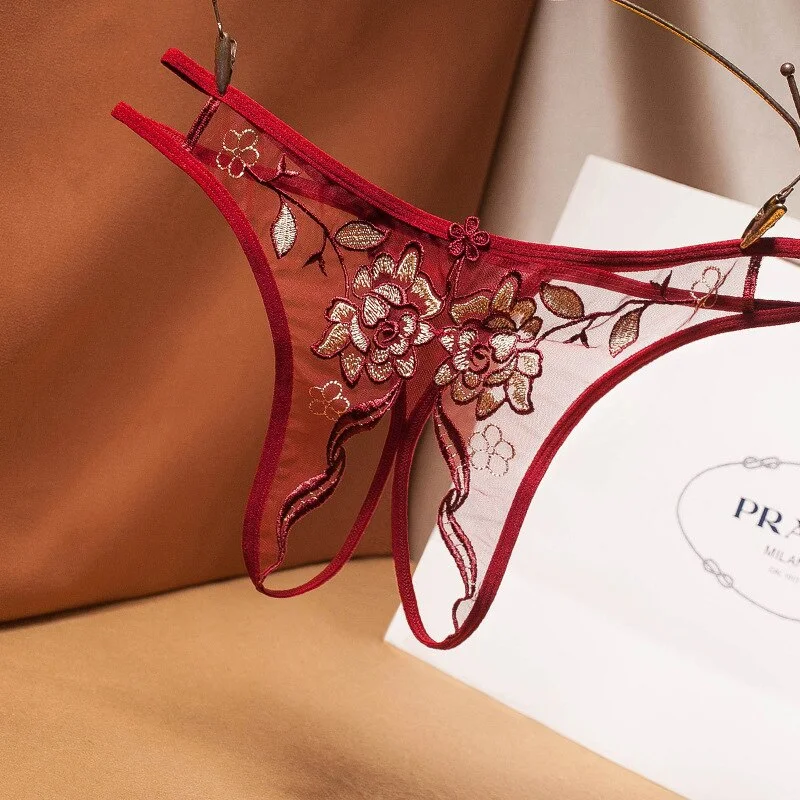 Sexy Lace Ladies Panties Sexy French Embroidery Sexy Mesh Hollow Free Take Off Thong Low Waist Transparent T Pants G String