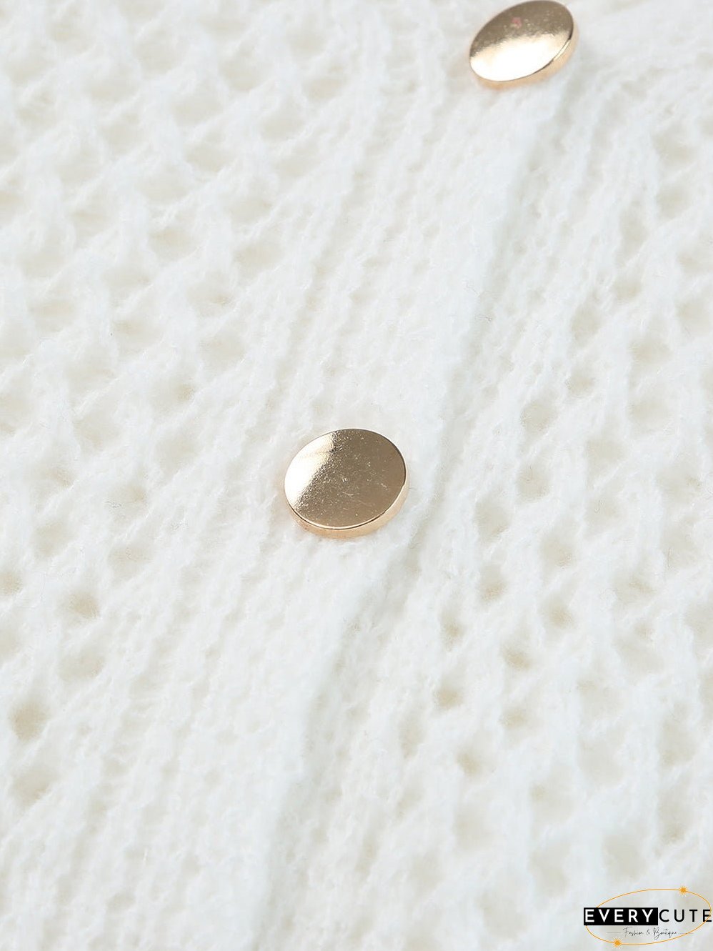 White Crochet Knit V-Neck Button-Up Cardigan