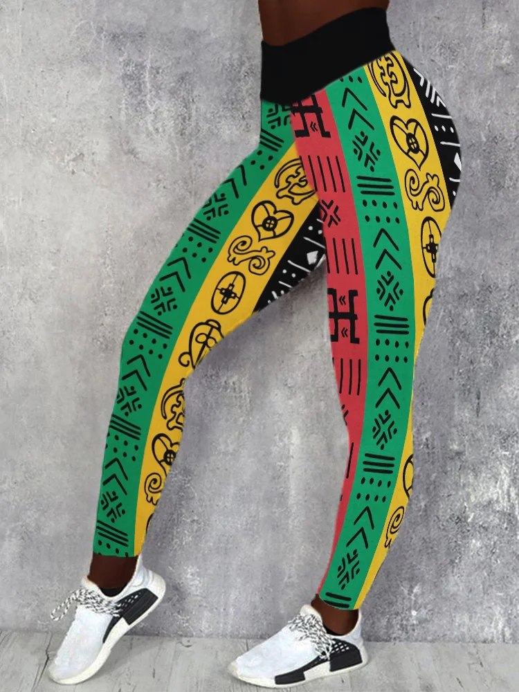 Rasta Color African Ethnic Pattern Casual Leggings