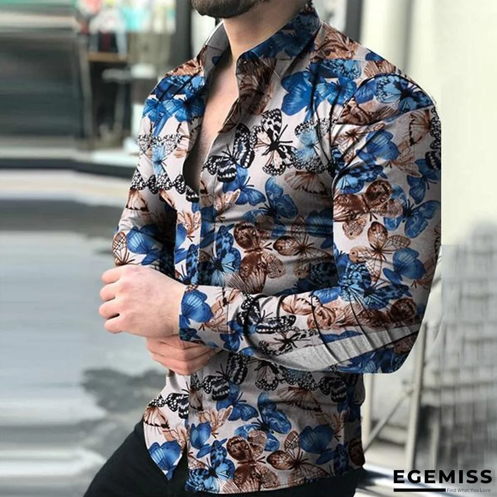 Men's Stylish Butterfly Printed Casual Slim Fit Long Sleeve Shirts | EGEMISS