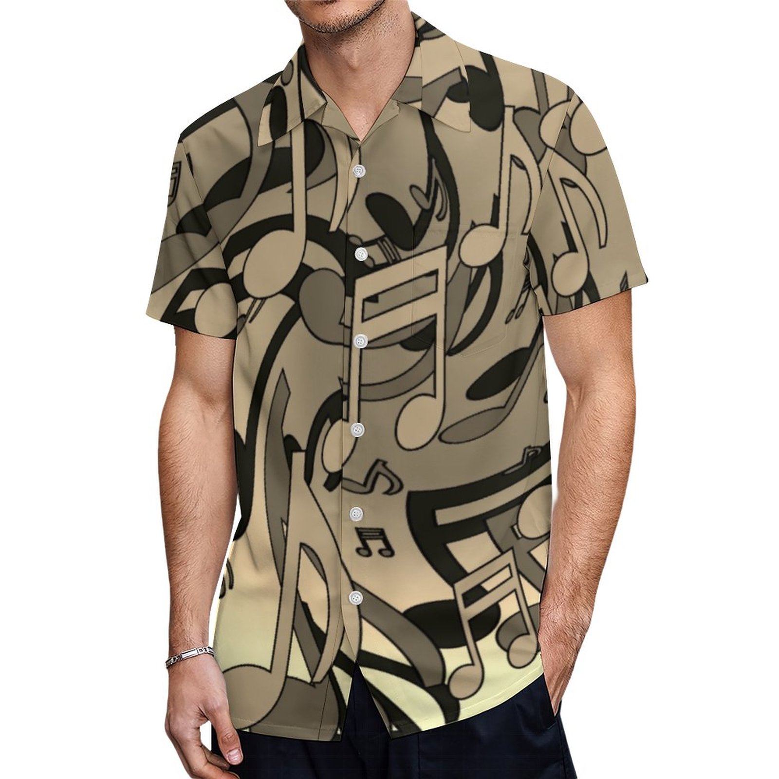 Beautiful Music Sepia Lively Musical Notes Hawaiian Shirt Mens Button Down Tropical Hawaii Beach Shirts