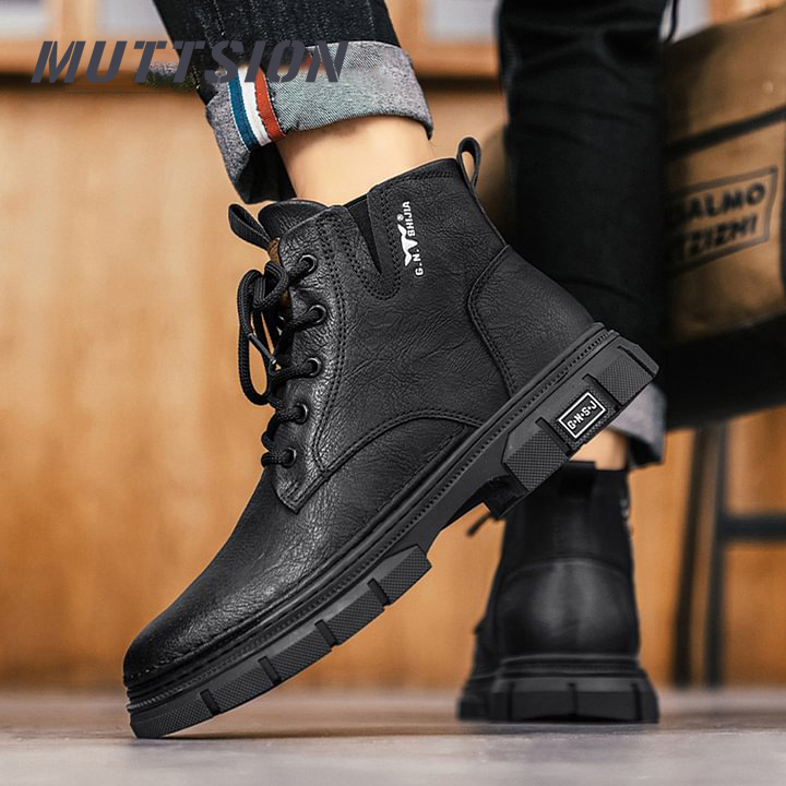 MUTTSION Men's Cowhide Leather British Style Thick Bottom Non-slip Martin Boots MUTTSION.COM MUTTSION