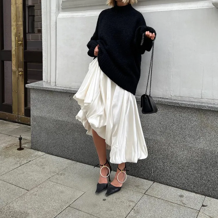 Churchf Churchf New 2024 Spring Balloon Dress Is Fashionable, Casual, Simple And Pure Color And Versatile With High Waist