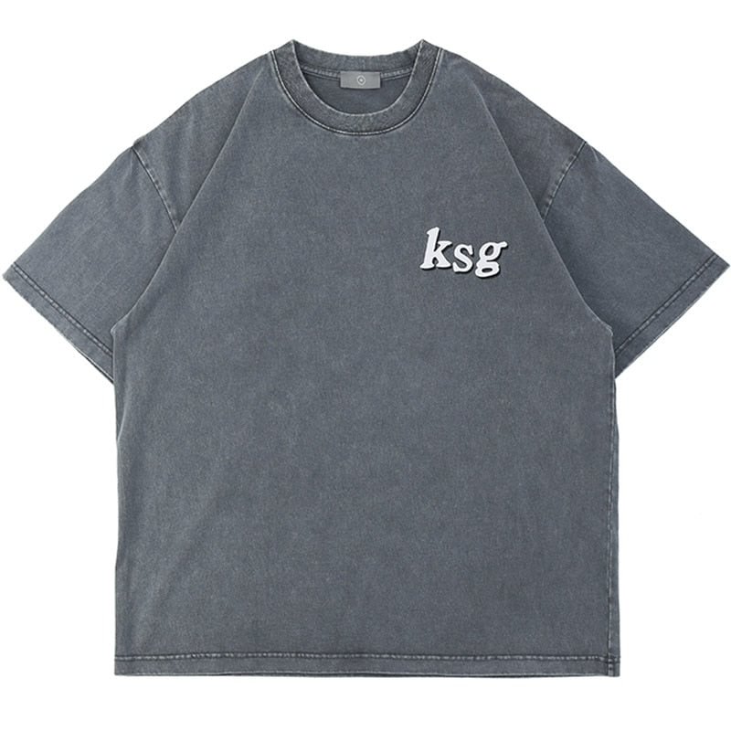 Kanye West Letter Foam Oversize Washed Cotton Tshirt Mens Short Sleeve Loose Casual Summer T Shirt High Street O Neck Couple Tee