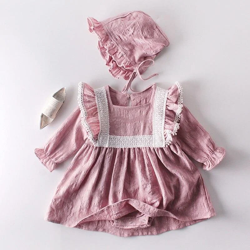 Spring Autumn Newborn Girls Lotus Leaf Collar Floral Jumpsuits Clothes Baby Knit Rompers Knitted Long Sleeve Children Rompers