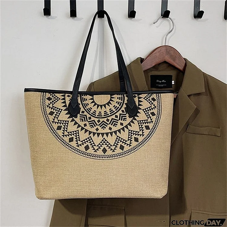 Women's Cotton Linen Printed Simple Commuting Handbags