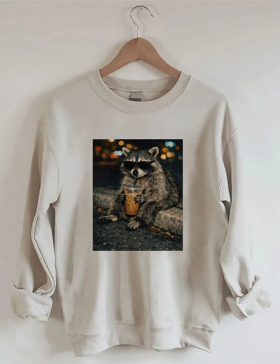 Funny Raccoon Drinking Iced Coffee Sweatshirt