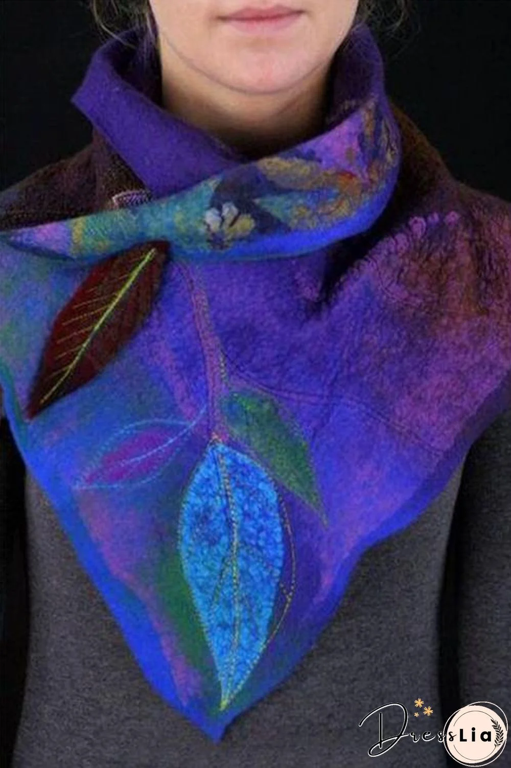 Elegant Leaf Embroidered Scarf