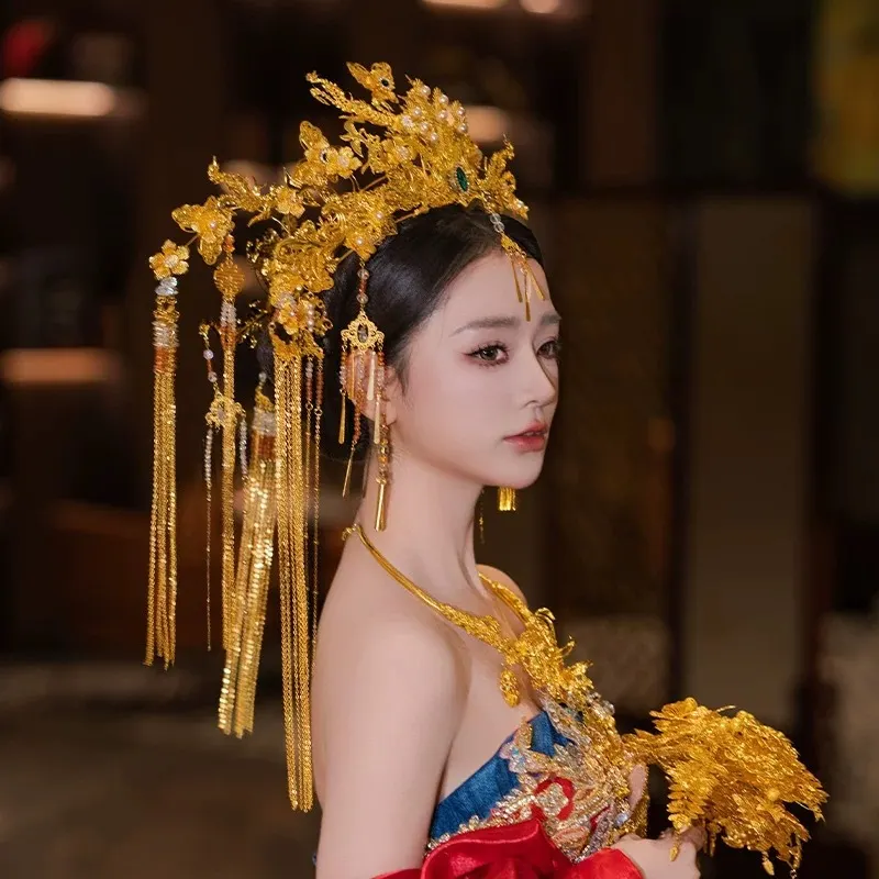 Golden Phoenix Crown Xiuhe Dragon Phoenix Wedding Hairpin