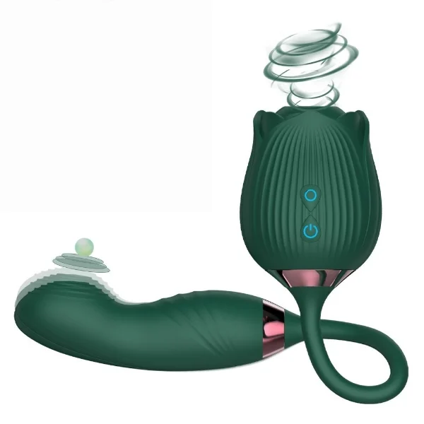 Green Rose Sexual Toys Sucking Vibrator with Rose Dildo
