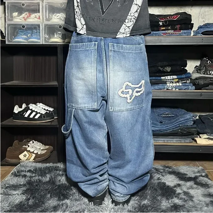Parigaminghub how to style cargo pants women Y2K Harajuku simple embroidery popular design baggy high waist jeans men's 2025 hip-hop street casual lazy style straight pants Pants